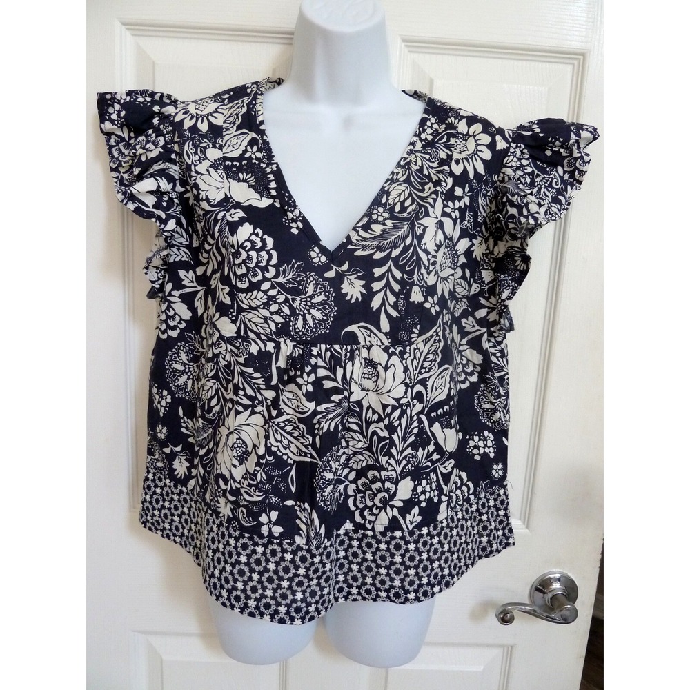 *LUNA MOON ANTHROPOLOGIE Sz Large Ruffled Cap Sleeve Cropped Eyelet Hem*